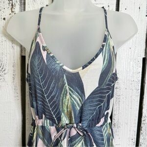 Husk Ary Tropical Leaf Maxi Dress Long V-Neck Drawstring‎ Sundress Pockets Boho